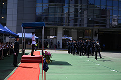 The parade marched past the review stand.