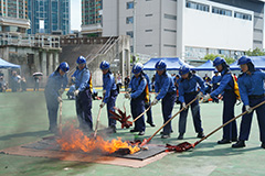 The recruits performed a fire fighting demonstration.