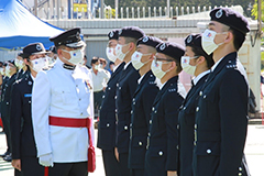 The Deputy Commissioner (Administration) of Civil Aid Service, Mr Wilfred Lam   inspects the parade.